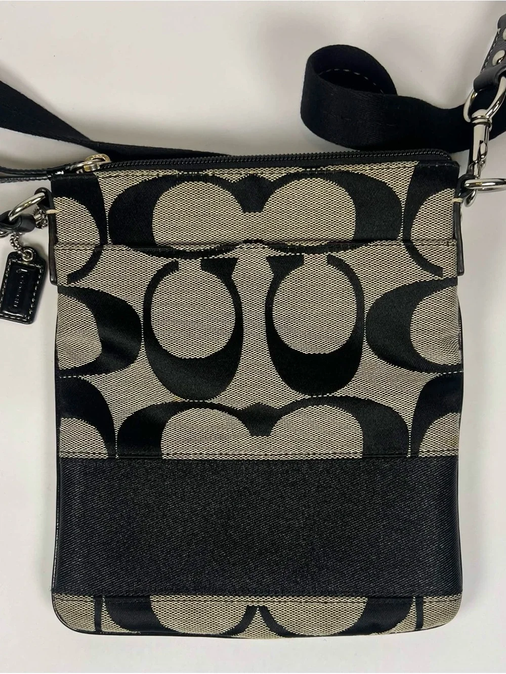 Coach Black and Cream Signature Crossbody Pouch